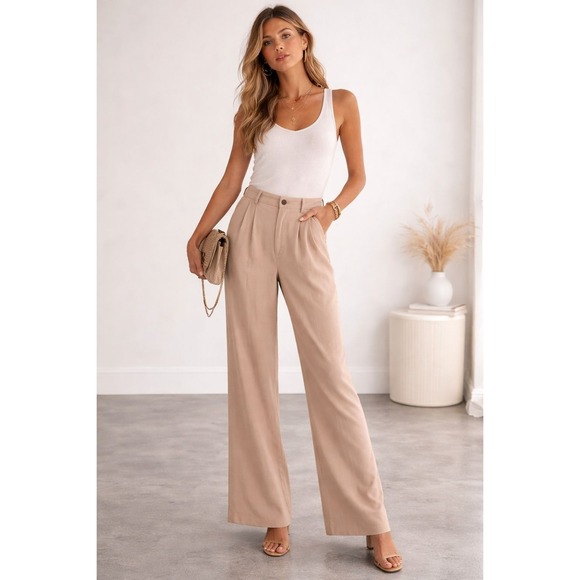 REFORMATION New Women Pants Wide Leg Beige HighRise Pleated USA Made 12 Trousers